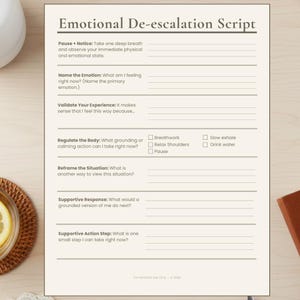 Emotional De-escalation Script | Step-by-Step Calming Worksheet | Anxiety Relief Tool | Mindfulness Printable | Instant PDF