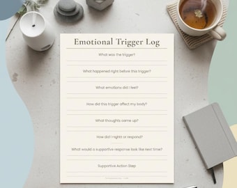 Emotional Trigger Log | Identify Triggers Worksheet | CBT Printable | Anxiety Tracking PDF | Mindfulness Worksheet | Instant Download