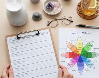 Emotion Wheel + Feeling Identification Worksheet | Mood Awareness Printable | Therapy Tool | Instant PDF Download