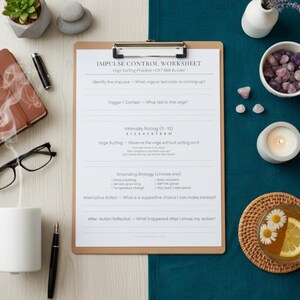 Impulse Control Worksheet | Urge Surfing Practice | DBT Skill Builder | Emotional Regulation Tool | Printable PDF | Instant Download