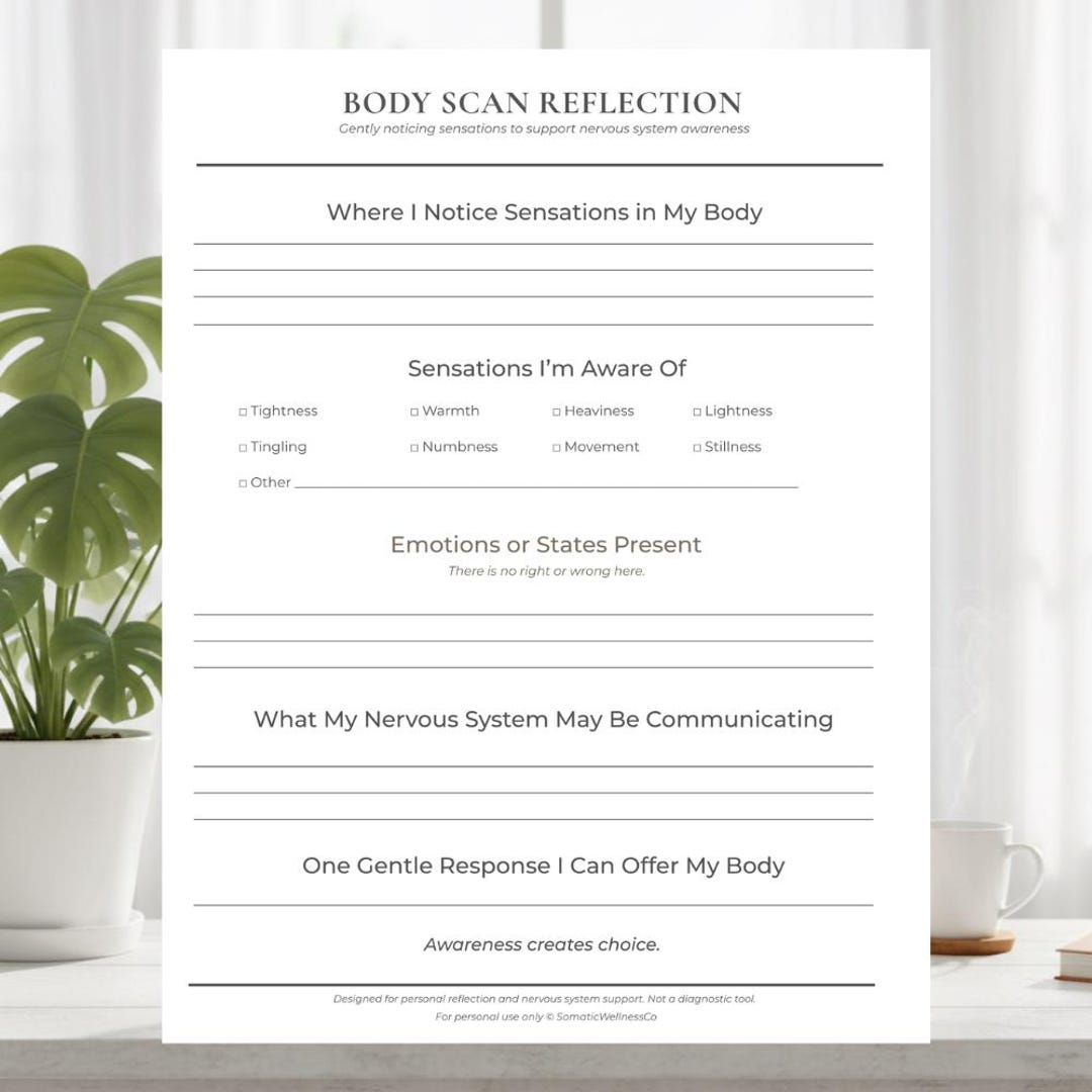 Body Scan Reflection Worksheet | Somatic Awareness & Nervous System ...