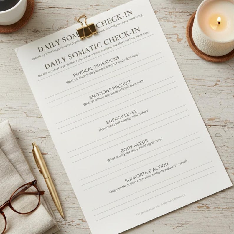 Somatic Check In Daily Somatic Check-in Worksheet • Body Awareness & Emotional ...