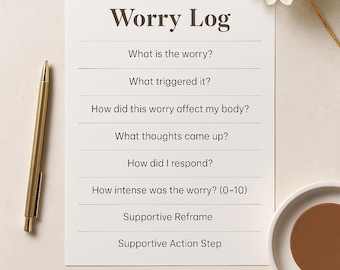Worry Log Worksheet | Anxiety Tracker Printable | Stop Worrying Worksheet | Mental Health Journal PDF | CBT Worksheet | Instant Download