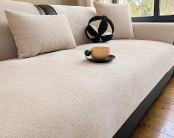 Minimalist Chenille Sofa Cover – Non-Slip Twill Couch Protector, Washable All Season Slipcover, Modern Living Room Decor
