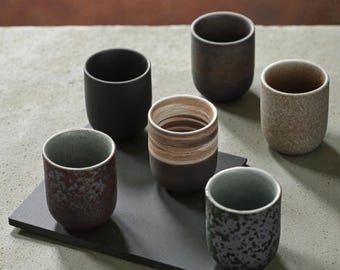 Wabi-Sabi Kiln-Changed Yunomi – 150ml Handmade Ceramic Tea Cup with Rustic Straight Silhouette | Japanese-Style Pottery in 6 Artisan Glazes