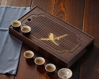 Zen Japanese Bamboo Tea Tray – Mini Portable Serving Board with Drainage Design