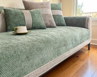 Funda moderna minimalista para sofá de 3 plazas – Protector de sofá de lino grueso antideslizante, funda de algodón tejido, manta para muebles para todas las estaciones, elegante