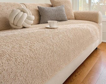 Funda de sofá de lana de cordero: gruesa y antideslizante, lavable y apta para mascotas, suave para perros y gatos.