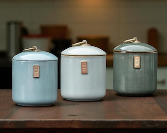 Vintage Ceramic Tea & Coffee Canister – Elegant Storage Jar for Sugar, Loose Leaf Tea | Rustic Kitchen Decor