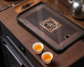 Gongfu Bamboo Tea Tray – Minimalist Slatted Serving Board with Drainage, Japanese Zen Tea Ceremony Style
