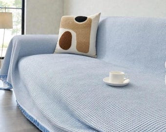 Organic Waffle Weave Sofa Throw – Oversized Soft Cotton Blanket for Cozy Christmas Décor & Warm Winter Living Rooms