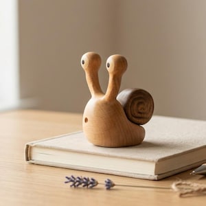 Handmade Beech Wood Animal Figurines, Snail Squirrel Rabbit Carvings, Woodland Desk Decor