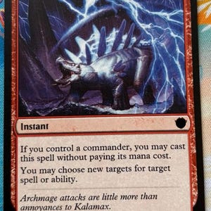 May include: A red-bordered Magic: The Gathering trading card titled Deflecting Swat. The artwork depicts a large, dark, spiky creature surrounded by blue lightning. The card text explains the instant spell mechanics and includes flavor text.