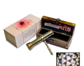 Personalised Antique Handmade Brass Kaleidoscope | for Adults,Kids, Handheld Stick & Wooden Box, Vintage Collection