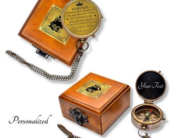 Bussola in ottone personalizzata per il figlio da parte della mamma, bussola incisa, regalo di laurea per il figlio, regalo di compleanno, bussola ricordo con scatola di legno