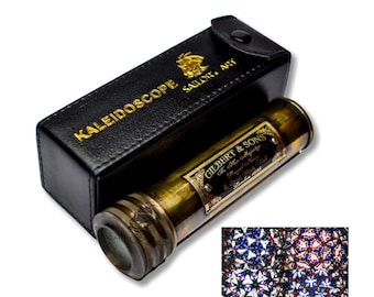 Personalisiertes antikes Messing Kaleidoskop mit Koffer, Vintage Kollektion, Geburtstagsgeschenk, 14,5 cm für Freunde Familie