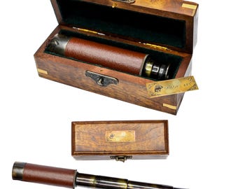 Personalized Brass Telescope Marine Sailor Home Decor Handheld 15" With Wooden Box Nautical Spyglass Maritime Gift