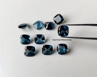 Natural London Blue Topaz Cushion Cut Faceted Gemstone 4–8mm, AAA Loose Stone for Jewelry Making, December Birthstone
