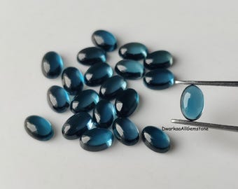 Natural London Blue Topaz Oval Smooth Cabochon Gemstone, AAA Loose Stone for Jewelry Making, December Birthstone