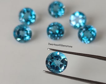 Natürlicher Schweizer Blautopas runder facettierter Edelstein | Blautopas von AAA-Qualität | 1mm–10mm | Kleiner Stein für Schmuck