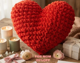 Mother’s Day Gift Heart Pillow, Chunky Knit Cushion, Gift for Mom, Cozy Home Decor, Handmade Plush Pillow