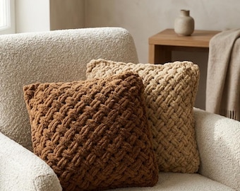 Chunky Knit Pillow, Chenille Cushion Cover, Textured Throw Pillow, Neutral Home Decor, Cozy Sofa Decor