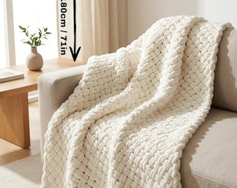 Ready to Ship Chunky Knit Blanket 180x100 cm, Thick Yarn Blanket, Handmade Cozy Throw, Minimalist Home Decor, Sofa Blanket Gift