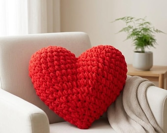 Chunky Knit Heart Pillow, Handmade Chenille Cushion, Cute Aesthetic Room Decor, Valentine Gift, Soft Plush Pillow