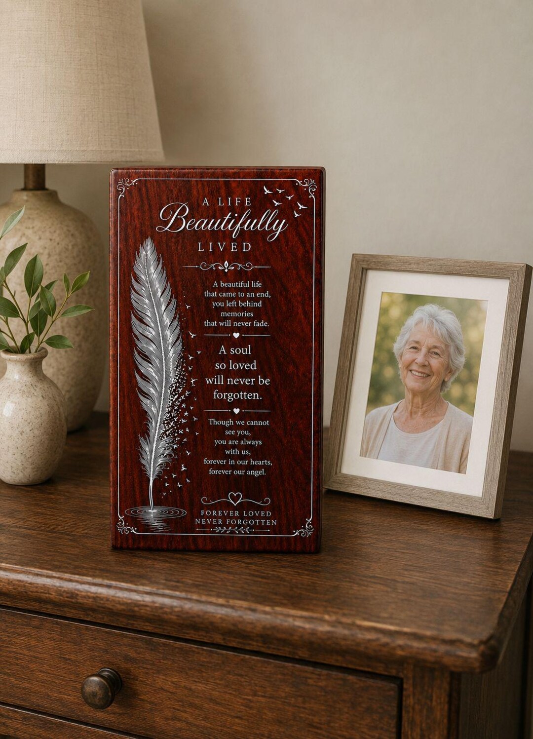 Personalized Wooden Cremation Urn, Feather Inlay Memorial Box, Custom ...