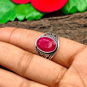 Ring i massivt 925 sterlingsilver för män, handgjord röd rubinsten, osmanskt armband, ädelsten, djärva silversmycken