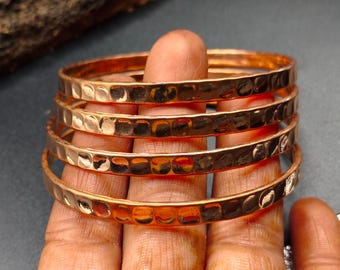 Pure Copper Hammered Bangle Set, Handmade Minimalist Boho Stacking Bracelets