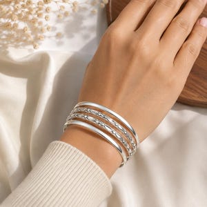 4 st armband i massivt 925 sterlingsilver, bohemiskt, handgjorda stapelarmband för kvinnor, jubileumssmycken