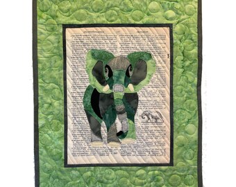 Miniature Elephant Art Quilt – Fiber Art Wall Hanging