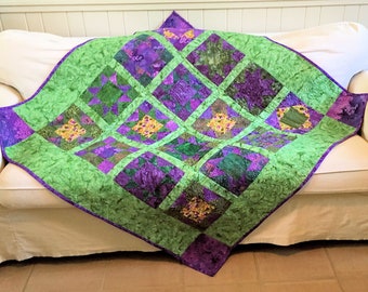 Bright Colorful Lap Quilt/Throw   Star Blocks