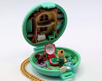 100% Complete Vintage Bluebird Polly Pocket Jeweled Forest 1992 with Chain