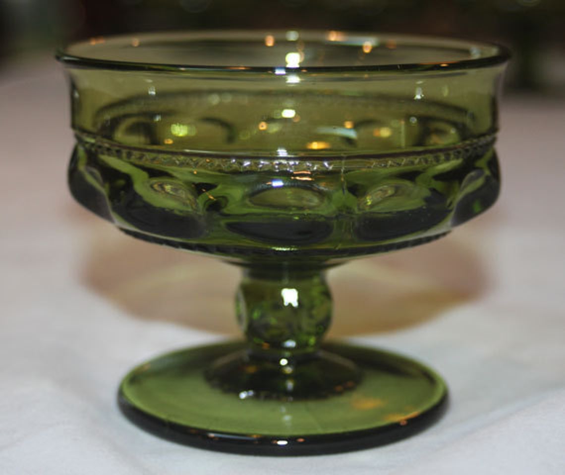 Vintage Green Glass Footed Dessert Bowls Set of Four Etsy