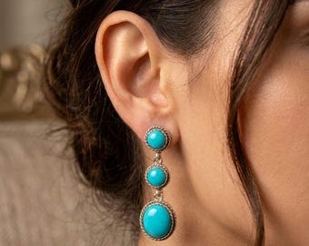 Pendientes colgantes de turquesa • Pendientes colgantes de plata de ley 925 • Joyería bohemia llamativa • Regalo de aniversario para ella