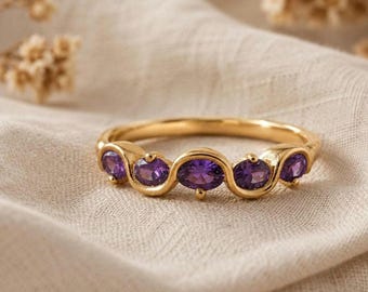 Amethyst Engagement Ring • Sterling Silver Gold Vermeil Ring • February Birthstone Ring • Minimalist Elegant Ring • Anniversary Gift For Her