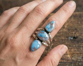 Bague triple Golden Hill turquoise • Bijoux bohèmes en argent sterling