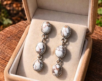 Pendientes de turquesa de caballo salvaje • Joyería bohemia hecha a mano en plata de ley • Regalo de aniversario para mujer