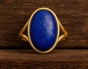 Anillo de lapislázuli natural • Plata 925 / Oro / Vermeil de oro rosa • Anillo de piedra preciosa azul para mujer • Regalo para ella