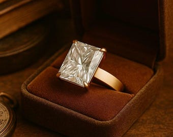 Pierścionek z moissanitem o szlifie radiant • Pierścionek zaręczynowy typu solitaire ze srebra próby 925