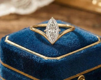 Anillo de moissanita talla marquesa • Anillo de compromiso de plata de ley 925 • Joyería minimalista y elegante • Regalo de aniversario para él