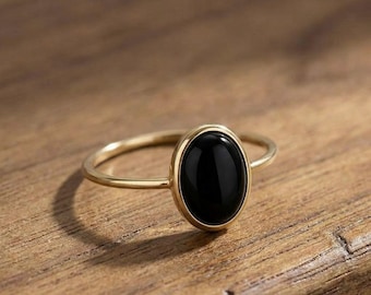 Oval Black Onyx Ring • 925 Sterling Silver Cabochon