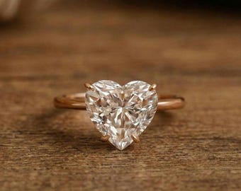 Anillo de corazón de moissanita • Anillo minimalista de oro para bodas y compromiso