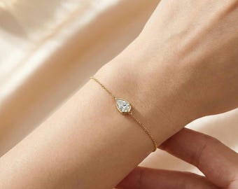Teardrop Moissanite Bracelet • Dainty Gold Chain, Sterling Silver