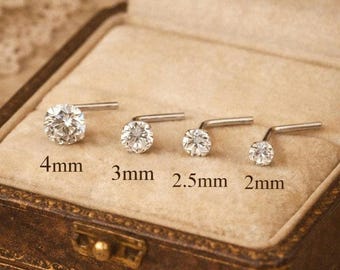 Sterling Silver Moissanite Nose Stud | Minimalist Diamond Pin (2-4mm)