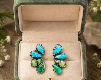 Sonoran Gold Blue Bird Turquoise Stud Earrings • Sterling Silver Southwestern Jewelry