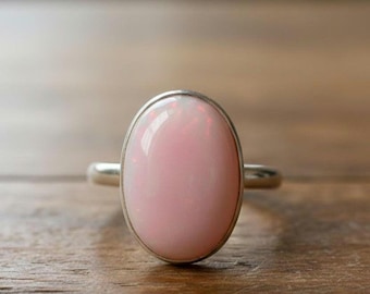 Rosa Opal Ring aus Sterlingsilber • Handgefertigter Oktober Geburtsstein Schmuck