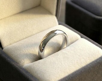 Anillo de boda de plata de ley con forma de D • Anillo apilable minimalista con forma de cúpula